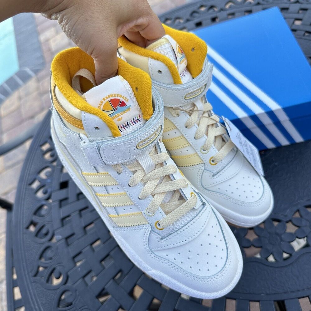 adidas Kids High-Top Sneakers in White and Yellow - Picture 5 of 16